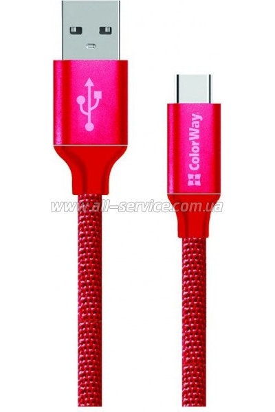 ���� ������ USB 2.0 AM to USB-C 1.0m 2.1� red ColorWay (CW-CBUC003-RD)