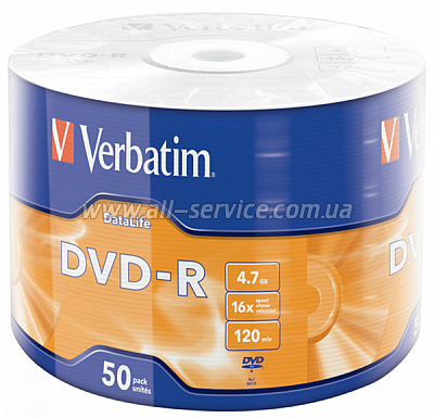  Verbatim DVD-R 4.7 GB/120 min 16x Cake Box 50 (43791) Silver