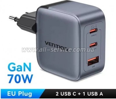 Зарядний пристрій Vention 1xUSB-C PD70W + 1xUSB QC3.0 22.5W GaN + cable USB-C to USB-C 1.0m 5A gray (TZ-FCGH0-EU) Зарядний пристрій Vention 1xUSB-C PD70W + 1xUSB QC3.0 22.5W GaN + cable USB-C to USB-C 1.0m 5A gray (TZ-FCGH0-EU)