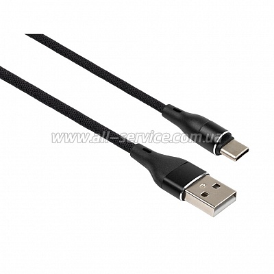   USB 2.0 AM to Type-C 1.0m cylindric nylon back Vinga (VCPDCTCCANB1BK)