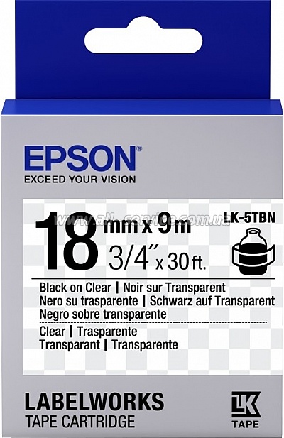  Epson LK5TBN LW-400/ 400VP/ 700 Clear Blk/Clear 18mm/9m (C53S655008)