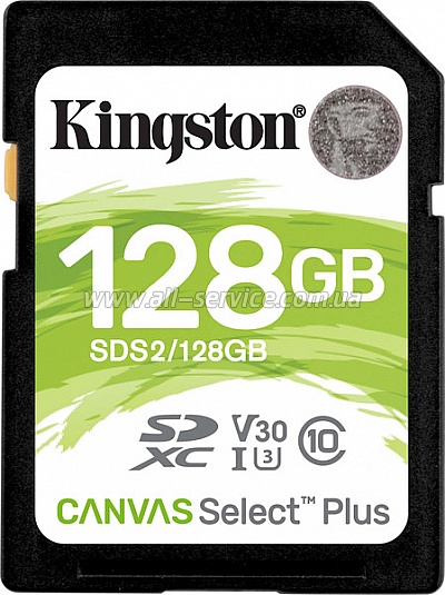   Kingston SDXC Canvas Select Plus 128GB UHS-I U3 V30 Class 10 (SDS2/128GB)