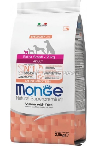     Monge Extra Small Adult Salm/Rice    2.5 (8009470011464)