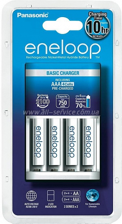   Basic Charger New + Eneloop 4AAA 750 mAh NI-MH (K-KJ51MCC04E)