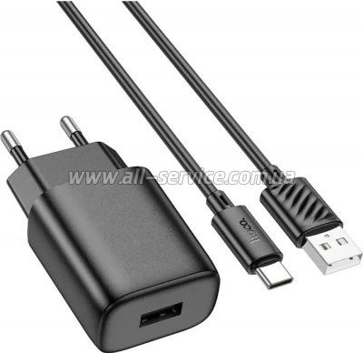 �������� ������� HOCO C134A USB + cable USB to USB-C 2.4A black (6942007621359)