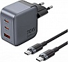 �������� ������� Vention 2xUSB-C PD70W + 1xUSB QC3.0 22.5W GaN + cable USB-C to USB-C 1.0m black gray (TZ-FEXH0-EU)