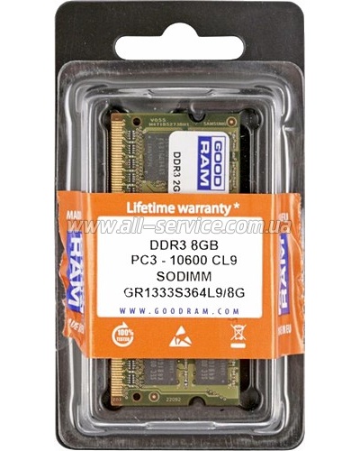  8Gb   GOODRAM DDR3, 1333Mhz  (GR1333S364L9/8G)
