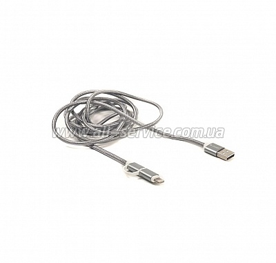  PowerPlant Quick Charge 2A USB 2.0 AM  Lightning/Micro 2grey (CA910496)