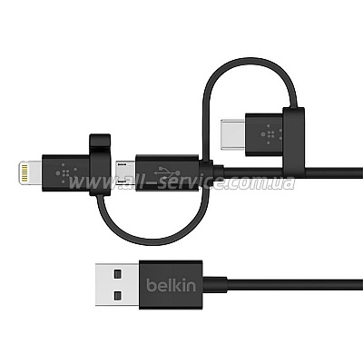  BELKIN USB 2.0 Universal Micro-USB/ USB-C Lightning Connectors, 1.2m (F8J050BT04-BLK)