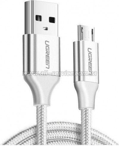 ���� ������ USB 2.0 AM to Micro 5P 1.0m US290 Aluminum Braid White Ugreen (60151)