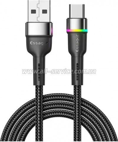 ���� ������ USB 2.0 AM to USB-C 1.0m 3A LED black Essager (EXCT-XCD01)