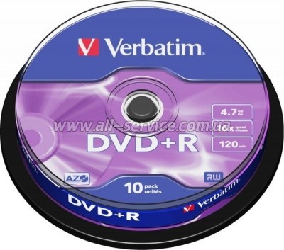  DVD Verbatim 4.7Gb 16X CakeBox 10 Silver (43498)