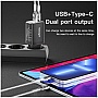 �������� ������� Essager 1xUSB + 1xUSB-C PD 30W black (ECTPQS-ZTB01)