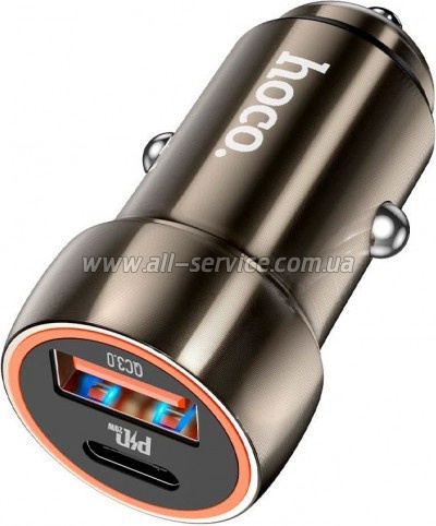 �������� ������� HOCO Z46A Blue whale USB-C PD20W + USB QC3.0 Metal Gray (6931474770332)