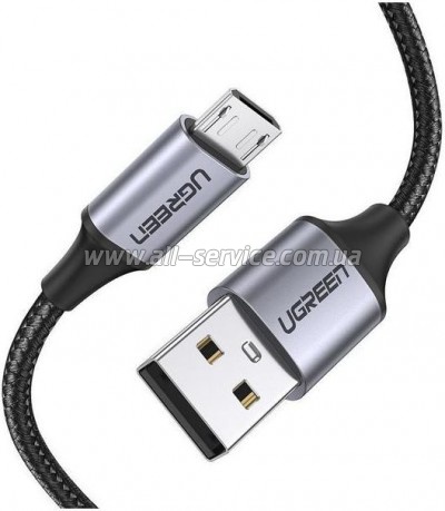 ���� ������ USB 2.0 AM to Micro 5P 1.0m US290 Aluminum Braid Black Ugreen (60146)