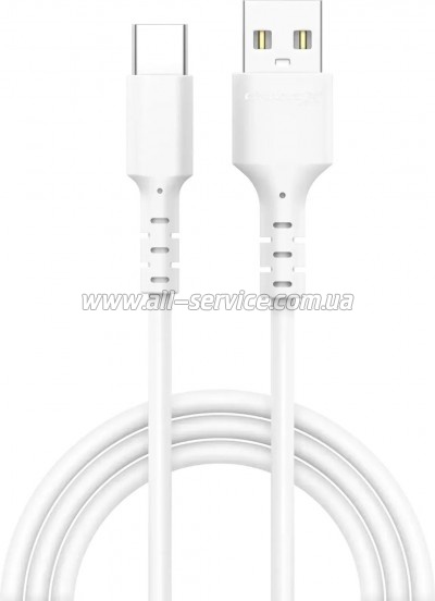���� ������ USB 2.0 AM to USB-C 1.0m 3A white Grand-X (PC-05W)