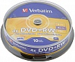  Verbatim DVD+RW 4.7 GB/80 min 4x Cake Box 10 (43488) Silver