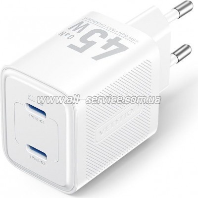 �������� ������� Vention 2xUSB-C PD45W GaN white (FCFW0-EU)