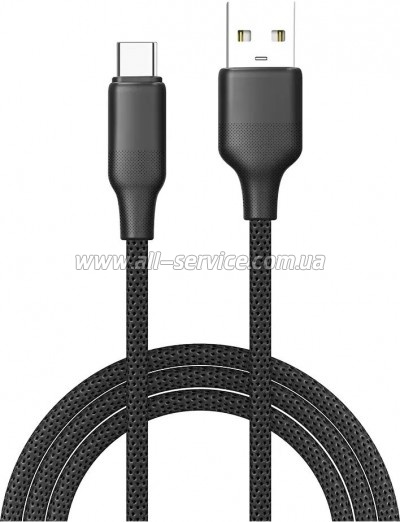 ���� ������ USB 2.0 AM to USB-C 1.0m 3A TPE embossed black ColorWay (CW-CBUC101-BK)