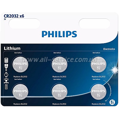  Philips CR 2032 Lithium 3V * 6 (CR2032P6/01B)