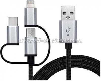 ���� ������ USB 2.0 AM to Lightning + Micro 5P + USB-C 1.0m black REAL-EL (EL123500035)