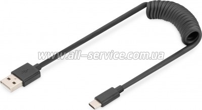 ���� ������ USB 2.0 AM to USB-C 1.0m spiral black Digitus (AK-300430-006-S)