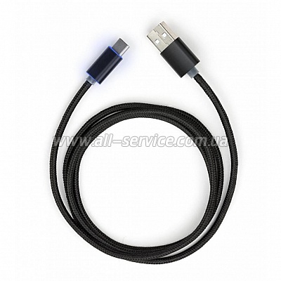   USB 2.0 AM to Type-C 1m LED black Vinga (VCPDCTCLED1BK)