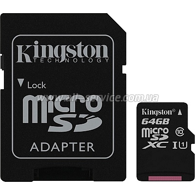   64GB Kingston microSDXC C10 UHS-I + SD  (SDCS/64GB)