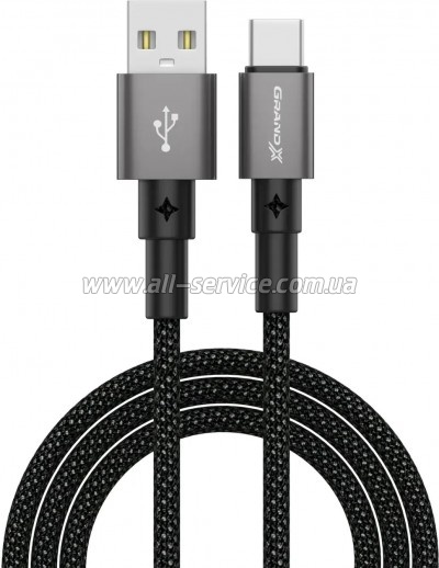 ���� ������ USB 2.0 AM to USB-C 1.0m 3A nylon black Grand-X (PC-08B)