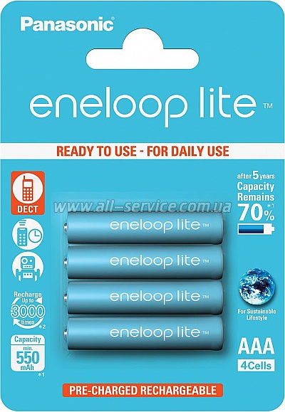  Panasonic Eneloop Lite AAA 550 4BP mAH NI-MH (BK-4LCCE/4BE)