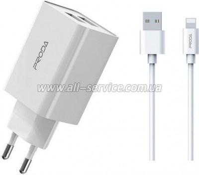 �������� ������� Proda PD-A28i 2�USB 2.4A + USB Ligthtning 1.0m (PD-A28i-WH)
