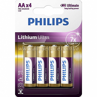  Philips Lithium Ultra AA BLI 4 (FR6LB4A/10)