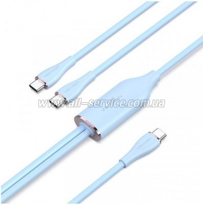 ���� ������ USB-C to 2xUSB-C 1.5m 5.0A Silicone Type Blue Vention (CTMSG)