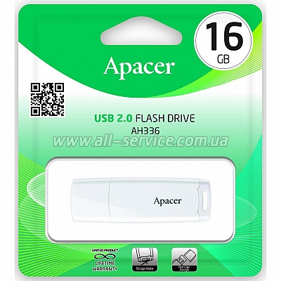  Apacer 16GB USB 2.0 AH336 White (AP16GAH336W-1)