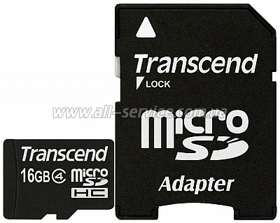   16GB Transcend MicroSDHC Class 4 + SD  (TS16GUSDHC4)