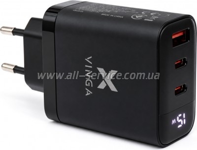 �������� ������� Vinga 2xUSB-C + USB-A Display 65W (VCR65ACCDB)