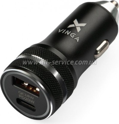   Vinga QC3.0 + PD Quick Car aluminium (VCCQPAC)