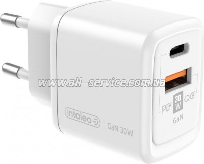 �������� ������� Intaleo 30W GAN USB-C PD+USB-A QC 3.0 white (1283126578274)