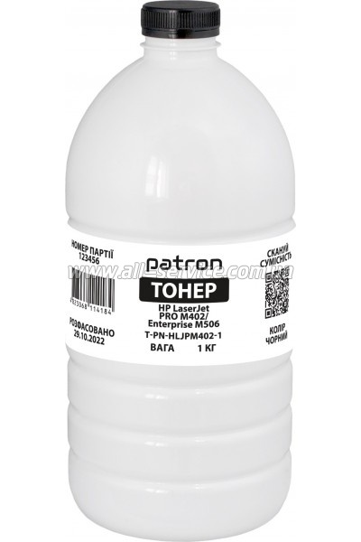 Тонер Patron HP LJ Pro M402/ CF226A/ Enterprise M506/ CF287A бутль 1кг (PN-HLJPM402-1) Тонер Patron HP LJ Pro M402/ CF226A/ Enterprise M506/ CF287A бутль 1кг (PN-HLJPM402-1)
