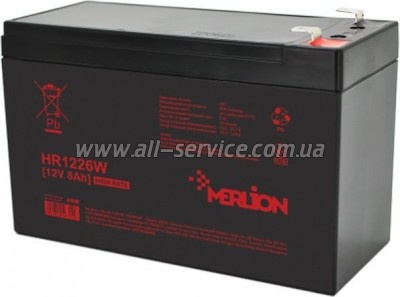 Батарея к ИБП Merlion 12V-8.0Ah, HR1226W (HR1226W) Батарея к ИБП Merlion 12V-8.0Ah, HR1226W (HR1226W)