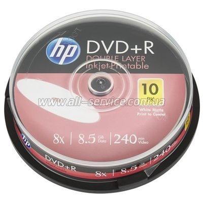  DVD HP DVD+R 8.5GB 8X DL IJ PRINT 10 Spindle (69306/DRE00060WIP-3)