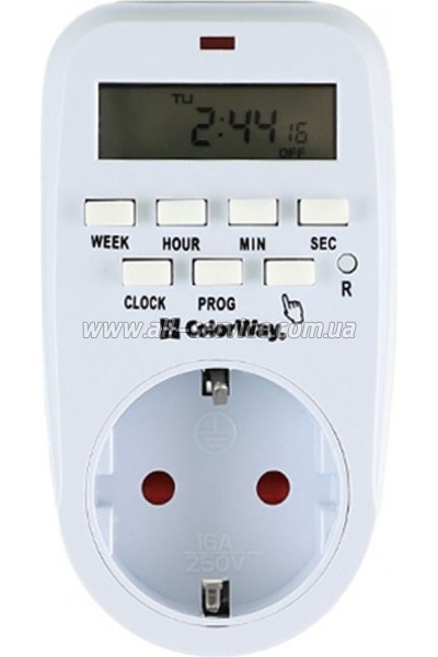 Таймер-розетка ColorWay 16A/ 3680W 7D (CW-STE01-7D) Таймер-розетка ColorWay 16A/ 3680W 7D (CW-STE01-7D)