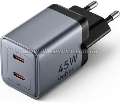 �������� ������� Vention 2xUSB-C PD45W GaN gray (FCFH0-EU)