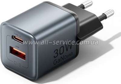�������� ������� Vention 1xUSB-C PD30W + 1xUSB QC3.0 18W GaN gray (FEWH0-EU)