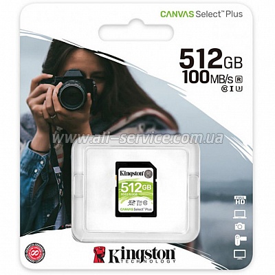   Kingston SDXC 512GB Canvas Select Plus Class 10 UHS-I U3 V30 (SDS2/512GB)