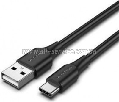 ���� ������ USB 2.0 AM to USB-C 1.5m 3A nylon braided LED black Vention (CTFBG)