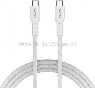���� ������ USB-C to USB-C 1.0m OnWire 60CL C-C 60W COLOR Braided 1m White Canyon (CND-CCAP60AB10W)