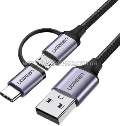 ���� ������ USB 2.0 AM to USB-C + Micro 5P 1.0m 3A US177 black Ugreen (30875)