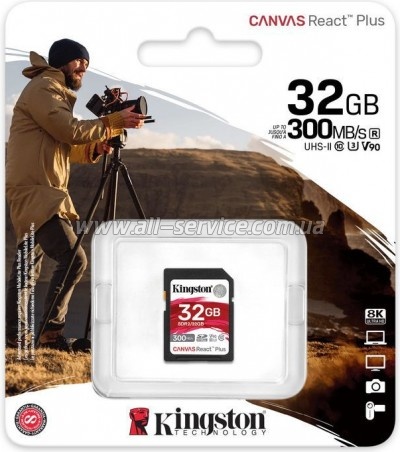   Kingston 32GB class 10 UHS-II U3 Canvas React Plus (SDR2/32GB)