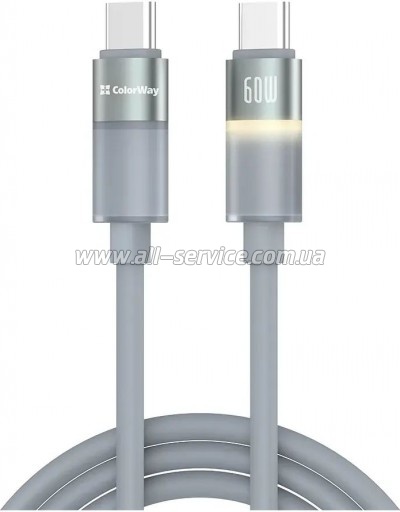 ���� ������ USB-C to USB-C 1.0m 3A 60W warm light gray ColorWay (CW-CBPDCC092-GR)
